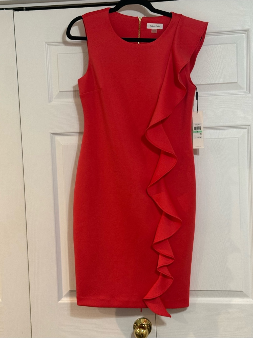 Calvin Klein Coral Ruffle Sheath Dress